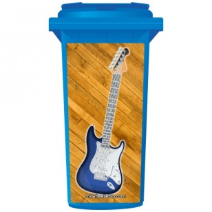 Blue Fender Style Electric Guitar Wheelie Bin Sticker Panel